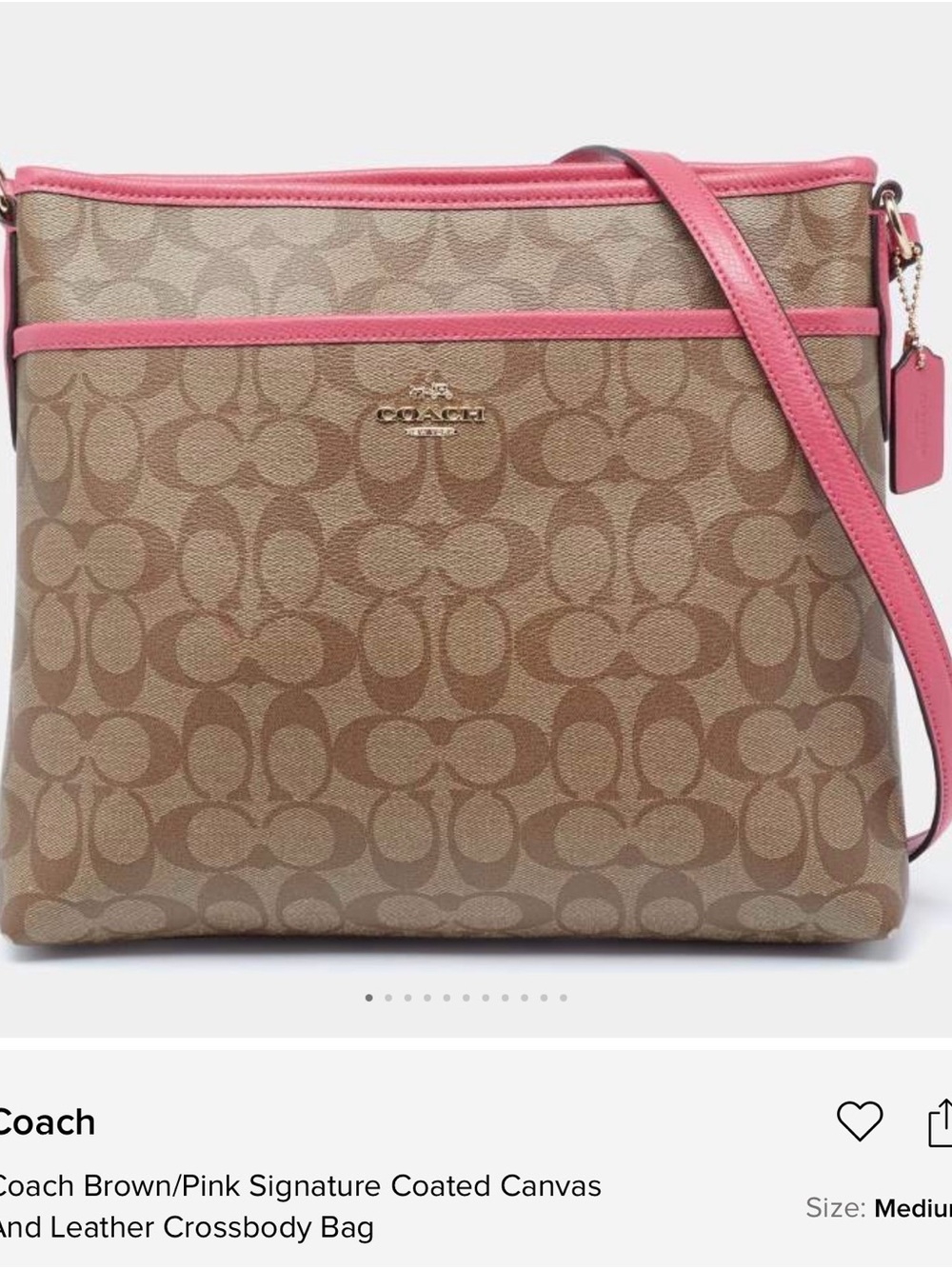 Coach Brown Signature Canvas Crossbody with Pink Trim